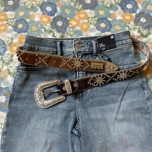 BHW Leather cowhide studded bedazzled belt